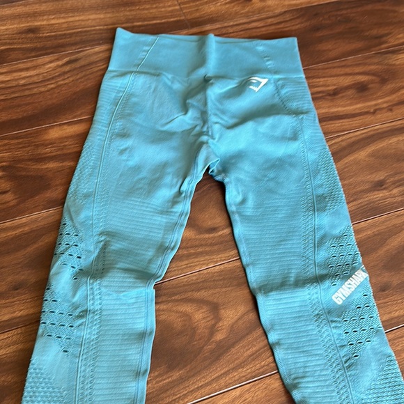 Gymshark Teal Aqua Sea Blue Flawless Leggings Small S like New laser cut mesh - Picture 9 of 9
